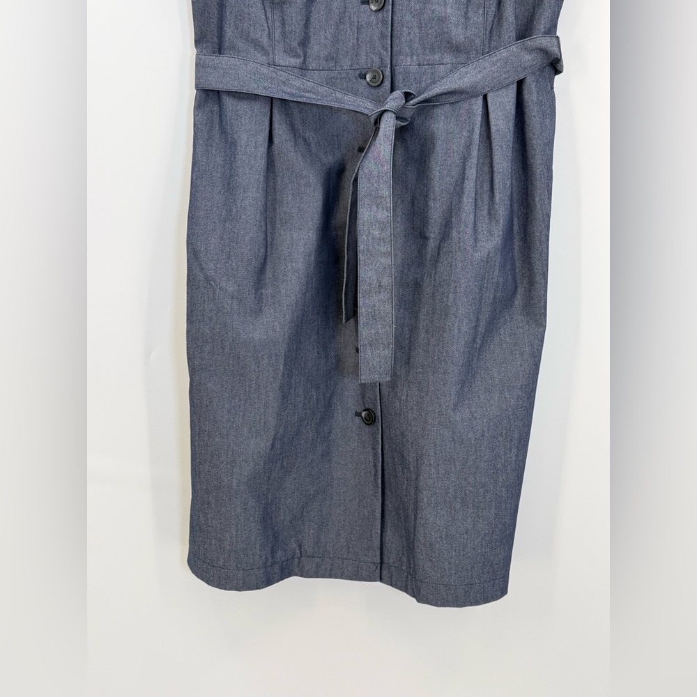Liz Claiborne Denim Button Front Belted Midi Dress Sleeveless V-Neck Blue Casual - Picture 13 of 13